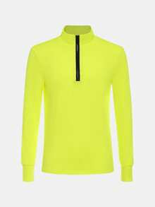 SHEIN Tween Boy Half Zip Sports Jacket & Letter Graphic 2 In 1 Active Tights - Multicolor - View 3