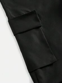 SHEIN 青少年女孩夏季街頭風男友風休閒個性運動復古西式Y2K低腰白色軍事風降落傘工裝長褲 - 黑色 - 查看 7