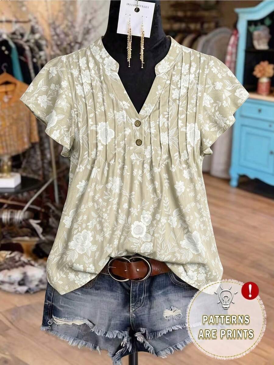 SHEIN 大尺碼數位印花條紋短袖休閒度假風襯衫,夏季 - 彩色 - 查看 1