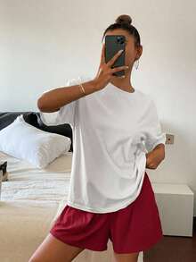 DAZY 純色寬鬆短袖T恤與短款睡褲2件組女款居家服 - 白色 - 查看 5