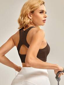 Nuvra Seamless Solid Color Casual Sports Bra Top - Coffee Brown - View 2