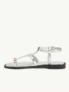 CUCCOO CHICEST Women's Shoes Simple Open-Toed Crossed Flat Sandals Summer Shoes - Silver - View 5