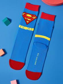 SUPERMAN X SHEIN 2雙女款字母圖案時尚筒襪，適合日常穿著 - 彩色 - 查看 8