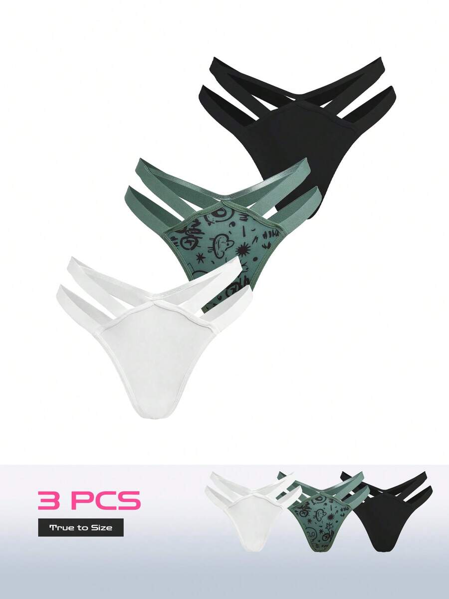 AltBold Celana Dalam Thong Seksi Wanita untuk Liburan Pantai, Warna Polos, Motif (Set 3 pcs) - MultiWarna - View 1