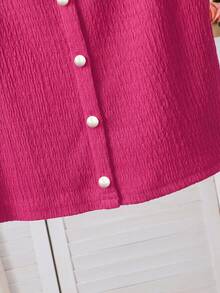 SHEIN Chaleco informal de niña con parches de unicolor, contraste de color y cinta floral tejida - Rosa Fucsia - Ver 8