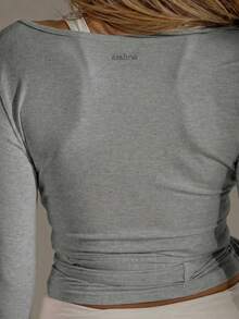 Aralina Einfarbiges kurzes Sport-T-Shirt mit Bindeband - Grau - Übersicht 3