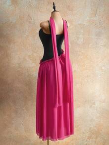 Mistrie Women's Long Colorblock Frill Trim Elegant Ribbon Dress - Hot Pink - View 2