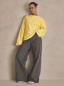 MUSERA Washed Oversized Long Sleeve Top Summer, Sporty, Casual, Day, Streetstyle, Streetwear Spring - Yellow - View 4