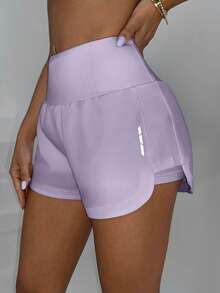 SHEIN Sovereign Charm Celana Pendek Olahraga Wanita Warna Polos dengan Kantong di Pinggang - Mauve Purple - View 7