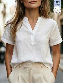 SHEIN Daily White V-Neck Top, Simple, Fashionable And Comfortable Blouse - White - View 4
