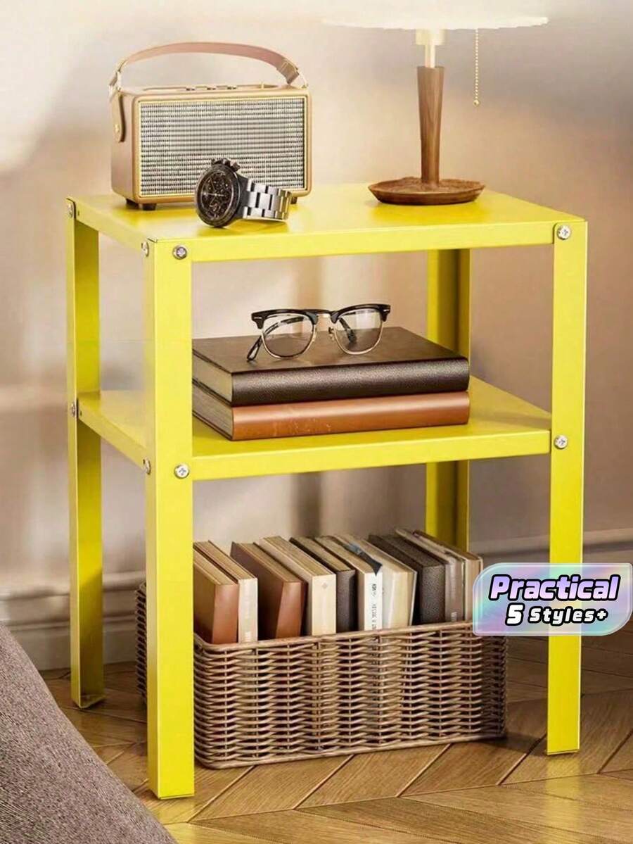 1pc Space-Saving Simple Iron Bedside Shelf, Bedside Table, Nightstand, Assembly Required - Multicolor - View 1