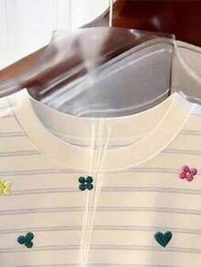 Resyla 女款休閒戶外運動上衣，夏季新款，時尚百搭，白色，圖案設計，小愛心印花，標準版型棉混紡T恤 - 彩色 - 查看 4