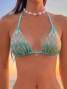 Swim Vcay Women's Summer Beach Patchwork Halter Tie Sexy Bikini Swimwear Set - Mint Green - View 5