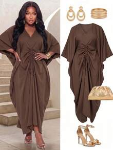 Poshavie Poshavie Damen Große Größen künstlerisches Batik-Blumenkleid, geraffter Tulpenrock, geeignet für den täglichen Gebrauch von Afroamerikanern. - Braun - Übersicht 1