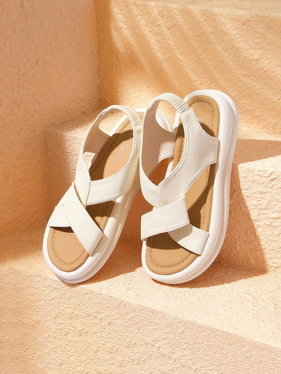 HighSole Women Heeled Sandals Flat Sandals Women's Summer 2026 New With Skirt Roman One-Button Beach Shoes Outer Wear Women Soft Sole Large Size - Beige - View 1