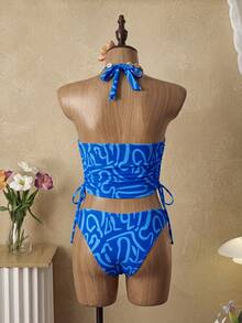 Swim Vcay 女款兩件式熱帶可愛性感豹紋細肩帶側綁比基尼套裝，海灘度假休閒優雅情人節背心吊帶比基尼套裝 - 彩色 - 查看 4