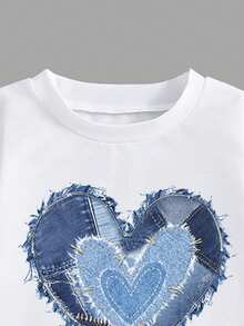 Ensemble 2 pièces pour jeune fille, mode décontractée printemps/été, tenue de robe à manches courtes, motif patchwork cœur bleu doux et frais, design t-shirt à col rond à manches courtes et jupe cargo patchwork rose, choix incontournable pour l'été, tenue confortable et à la mode pour filles, ensemble printemps/été - Multicolore - Voir 5