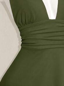 SHEIN ICON 萬聖節女款掛脖露背黑色娃娃裝背心上衣 - 軍綠色 - 查看 4