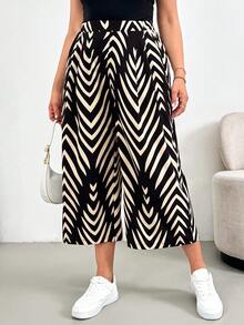 SHEIN Tall CURVE 大码女式印花口袋休闲百搭日常裤 - 彩色 - 查看 4