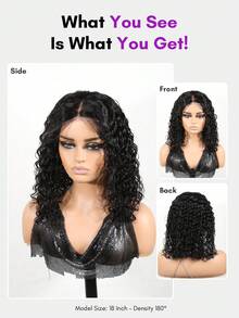 ALL READY WIG 深波浪無膠短波波假髮，可調節彈性抽繩人造髮蕾絲假髮，女用全套假髮，預漂白、預拔髮、預剪蕾絲，4x4蕾絲封口無膠假髮，含前髮，100%人髮 - Natural Black - 查看 4