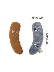 TOM & JERRY X SHEIN 卡通毛絨保暖馬桶座墊，家用通用加厚親膚防滑馬桶蓋墊，易安裝可水洗浴室馬桶座墊 - 棕色+灰色 - 查看 3