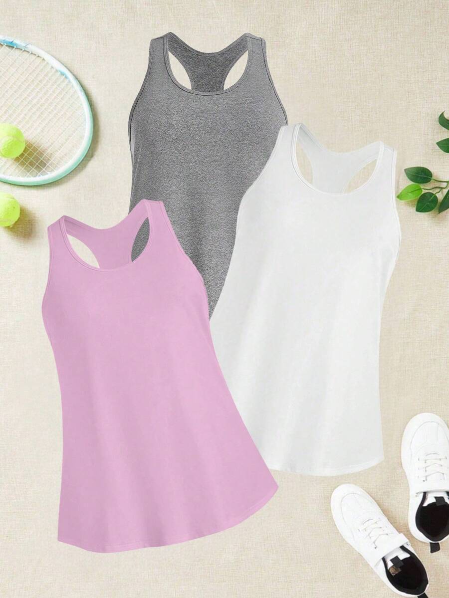 SHEIN Velisys Plus Size Solid Color Racerback Sports Tank Top 3 Pieces Set - Multicolor - View 1