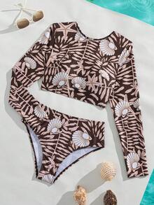 Swim SPRTY 2pcs/Set Ocean Print Fashion Sports Surfing Women's Two Pieces Tank Top Swimsuit - Multicolor - View 3