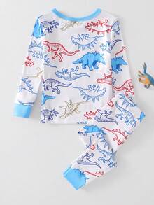 Setelan Pakaian Santai Bayi Laki-laki Motif Minimalis Basket Ring di Seluruh Permukaan, Atasan Lengan Panjang dan Legging, Warna Aprikot, Bahan Dasar, 2 Potong - Biru - View 2