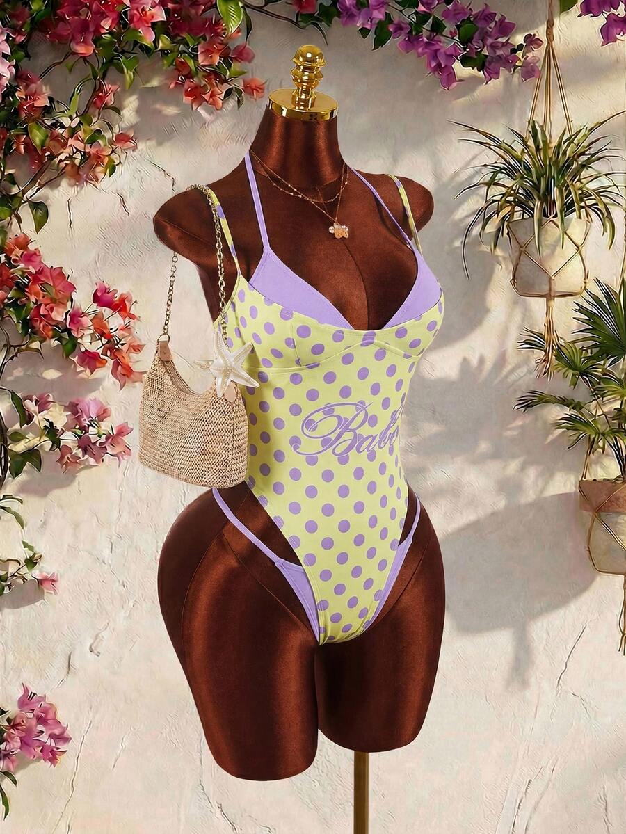 Amplova Women's One-Piece Swimsuit, Sexy Avant-Garde 2 In 1, Lime Green And Colorblock, Suitable For Beach Club Vacation Wear, Summer - Light Yellow - View 1