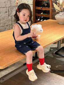 Dazy Kids 嬰兒/幼兒（女童）做舊休閒寬鬆可愛牛仔吊帶褲，夏季 - 藍色 - 查看 6