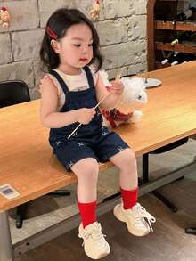 Dazy Kids 嬰兒/幼兒（女童）做舊休閒寬鬆可愛牛仔吊帶褲，夏季 - 藍色 - 查看 7