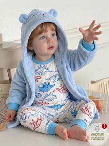 Setelan Pakaian Santai Bayi Laki-laki Motif Minimalis Basket Ring di Seluruh Permukaan, Atasan Lengan Panjang dan Legging, Warna Aprikot, Bahan Dasar, 2 Potong - Biru - View 8