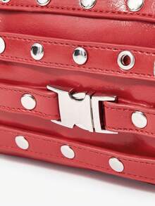 Viva Strut Ladies Bag, Hot Girl, Sweet Cool Girl, Y2Y, Punk, Rivet Decoration, Gas Eye Decoration, Red, Shoulder Square Bag, Zipper Opening And Closing, Suitable For Daily Commuting, Shopping, Travel - Red - View 5