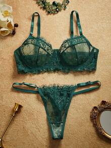 PinupPomp Set de 2 piezas de lencería con parches de encaje color rosa rojo, madura y sensual - Verde - Ver 1