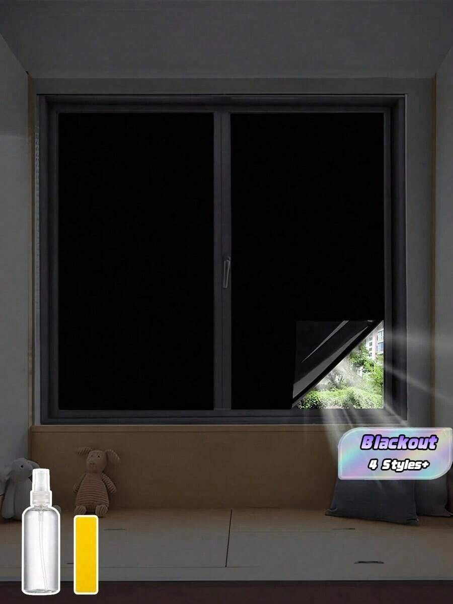 1 Roll Of Black Window Privacy Film, 100% Uv Protection Blackout Window Film, Privacy Window Film To Block Prying Eyes, Suitable For Indoor, Home, Office, Kitchen Window Film - Black - View 1