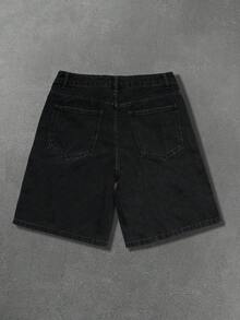 Manfinity EMRG Men's Hip-Hop Street Style Star Rhinestone Club Washed Black Denim Shorts - Black - View 2