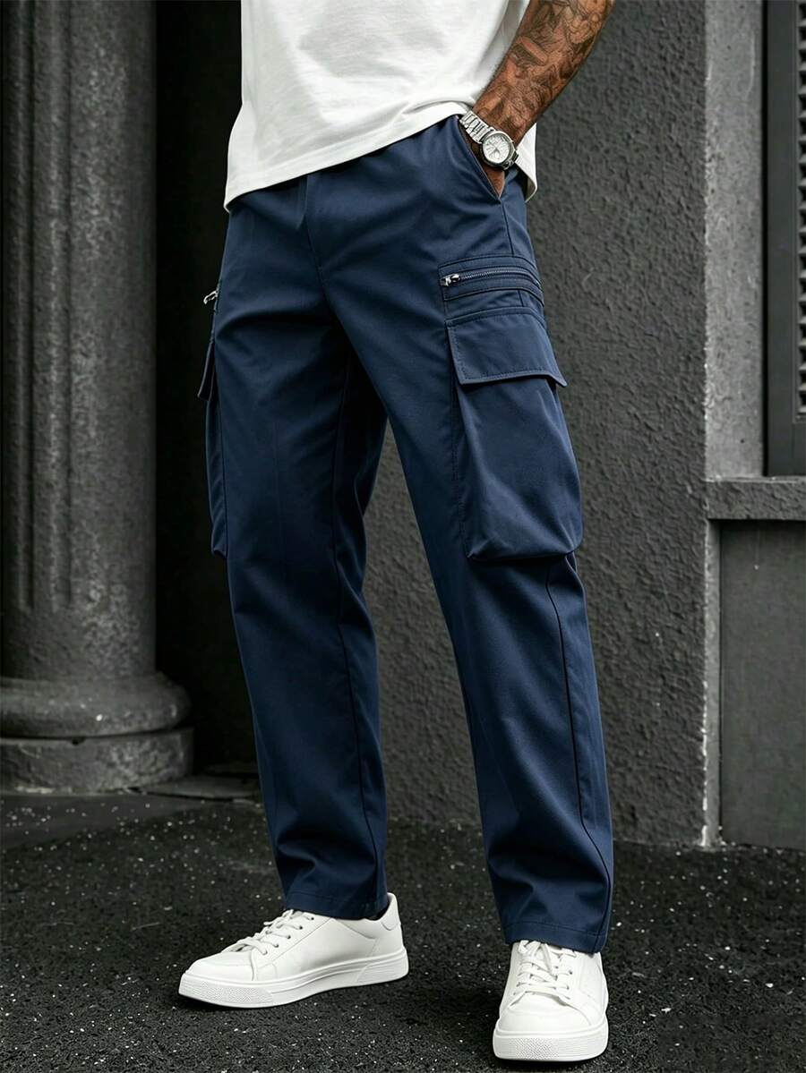 Manfinity CasualCool 男士多口袋寬鬆休閒工裝褲 - 藏蓝色 - 查看 1