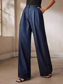 Anewsta Women's New Casual Versatile Professional Commute High Waist Draped Solid Light Pink Long Pants - Blue - View 2