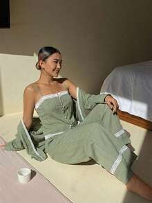 DAZY 3件組度假風紋理波點布料女款睡衣套裝 - 軍綠色 - 查看 6