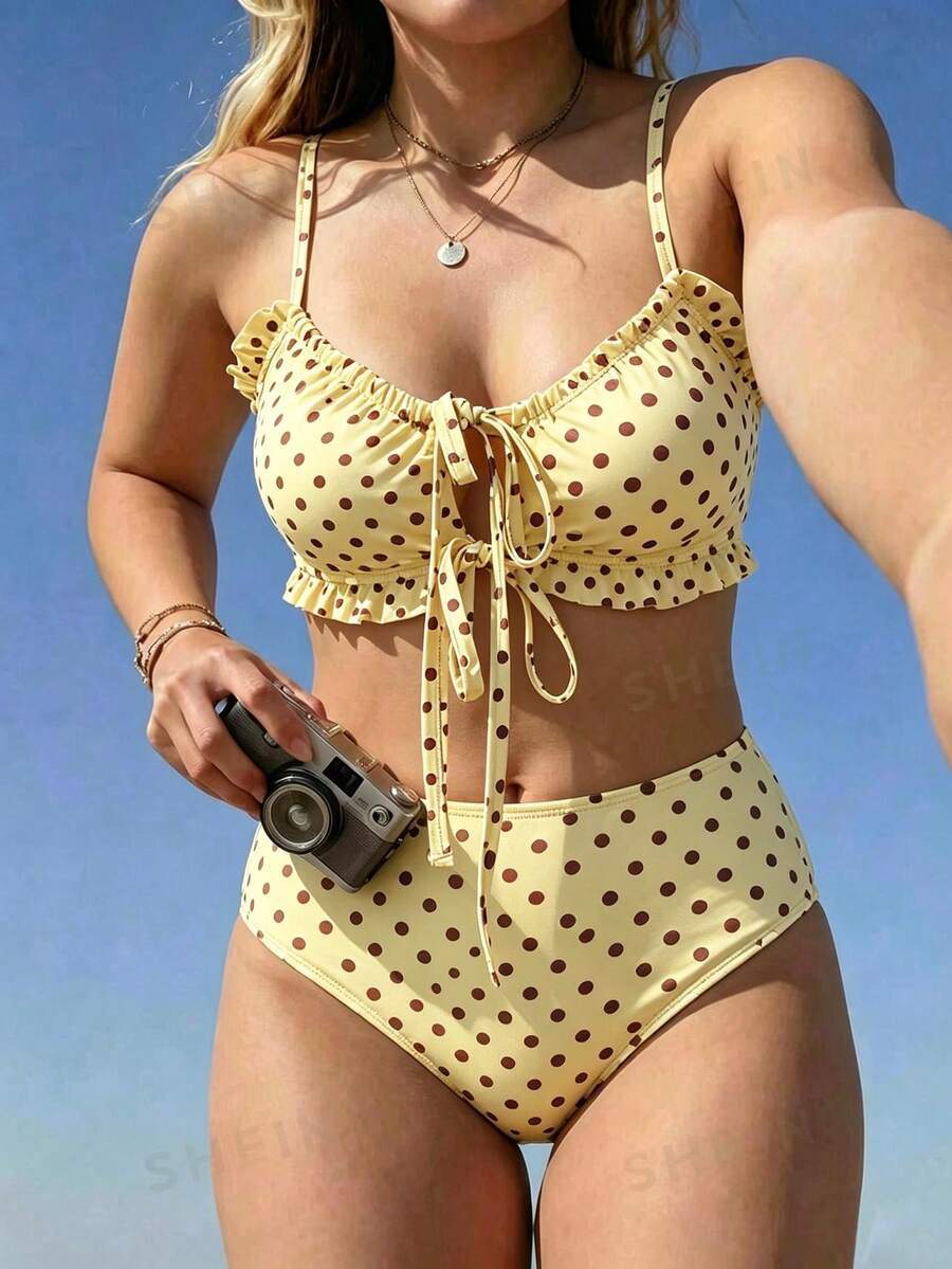 Swim Mod 2026新款女款春夏細肩帶前綁帶大尺碼海灘度假泳衣套裝 - 彩色 - 查看 1