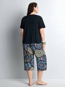 Slumbrini 加大码女式两件套短袖睡衣套装，紫色爱心图案 - 黑色 - 查看 2