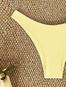SHEIN Swim Celana Bikini Minimalis Seksi Warna Polos untuk Wanita di Musim Panas, Cocok untuk Liburan, Pantai, dan Tepi Laut - Angsa kuning - View 3