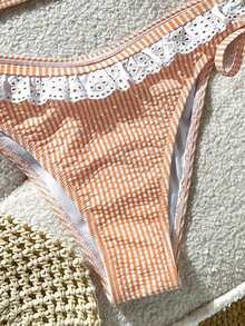 Swim Mod Girl's Striped Tank Top Swimsuit Top And V-Shaped Bikini Bottom 2 Pieces Set - Orange - View 6