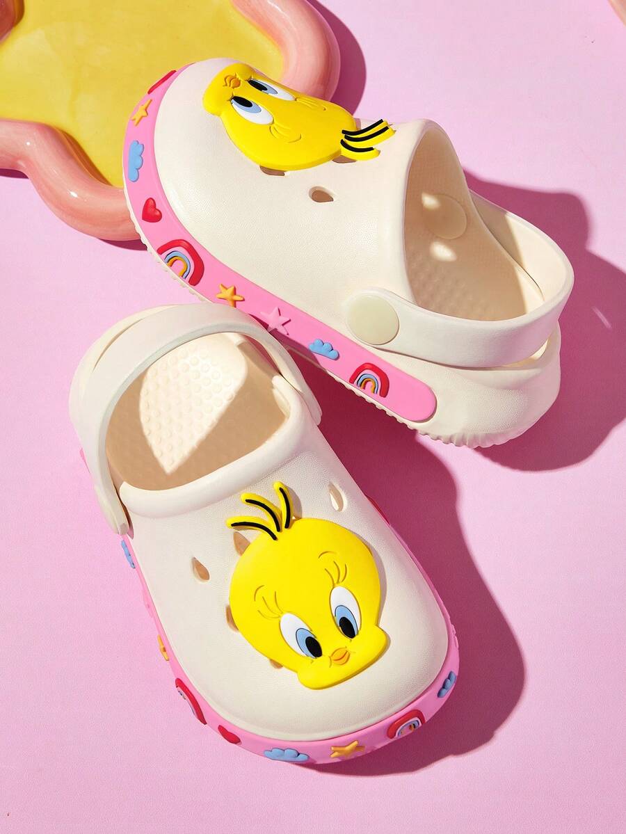 LOONEY TUNES X SHEIN 可愛卡通米色幼童休閒園藝鞋,輕便舒適 EVA 材質,女童適用,適合春夏海灘度假、戶外與室內穿著 - 白色 - 查看 1