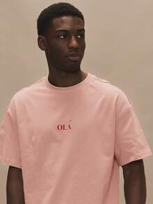 Musero Short Sleeve Oversized Graphic "Ola" T Crew Neck Shirt Spring Summer Essentials - Baby Pink - View 2