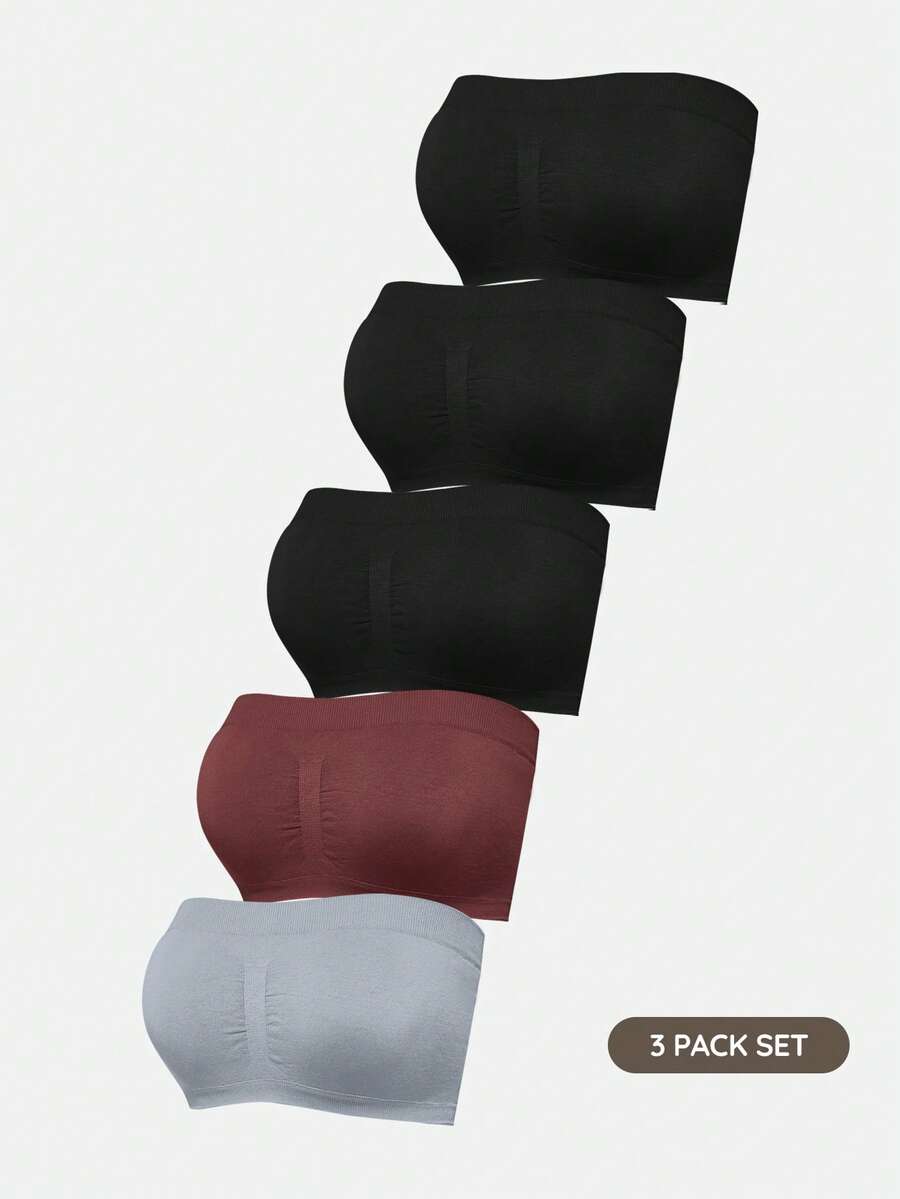SHAPORA Conjunto De 5 Piezas De Sujetador De Tubo De Color Sólido Para Mujer - Multicolor - Ver 1