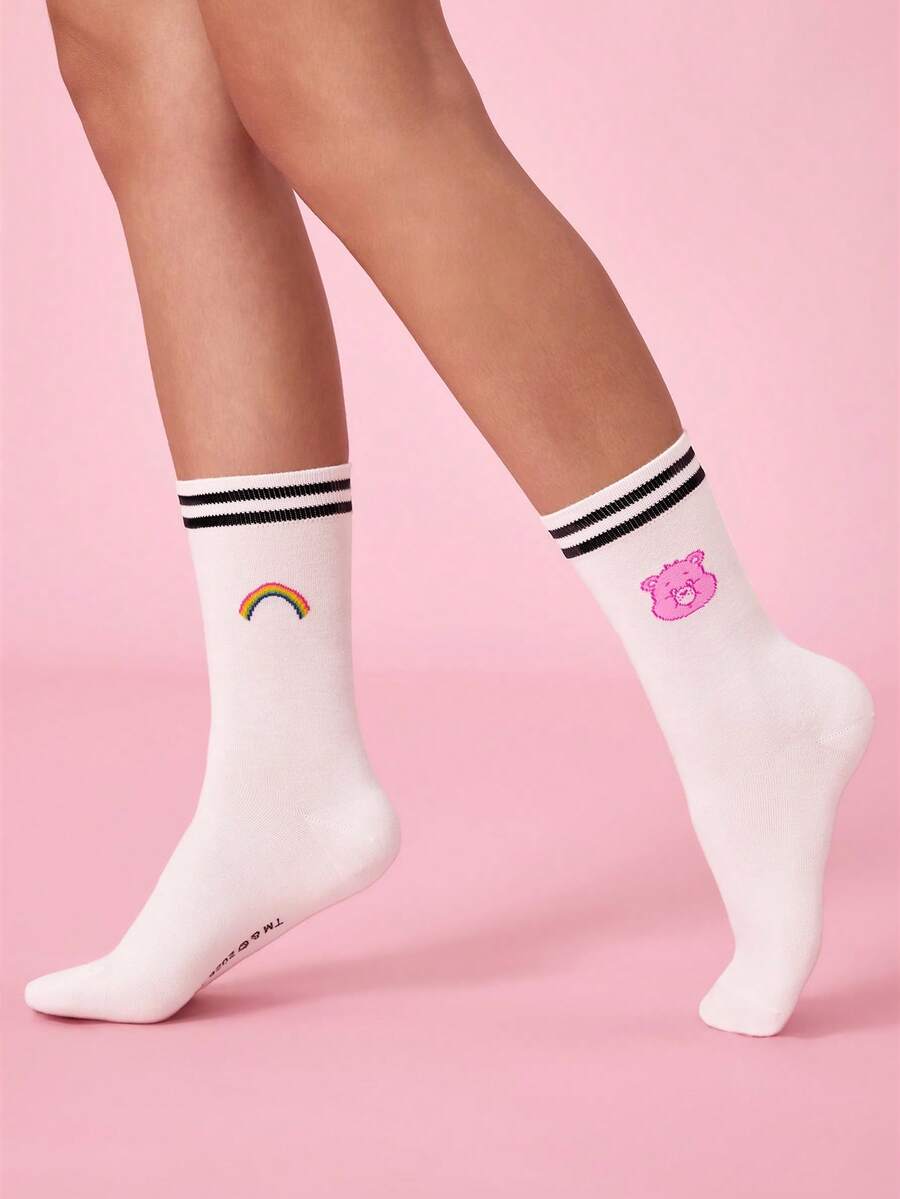 SHEIN X Care Bears 1雙女款筒襪 - 黑與白 - 查看 1