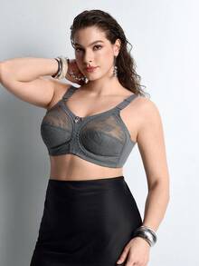 Slumbrini Women's Lightweight Daily Bra, Plus Size Full Coverage Wireless Lace Breathable Seamless Bra, Lift & Support - Grey - View 7