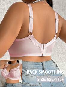 DesireSculpt Sujetador sin aros con patchwork de encaje talla grande, 1 pieza - Rosa - Ver 2