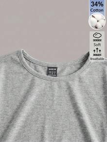 SHEIN BASICS 女款純色修身短版圓領T恤上衣 淺灰色 短版上衣 適合校園日常 夏季休閒 基本款 健身 - 淺灰色 - 查看 3